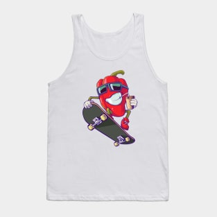 Red pepper on a skateboard. Tank Top